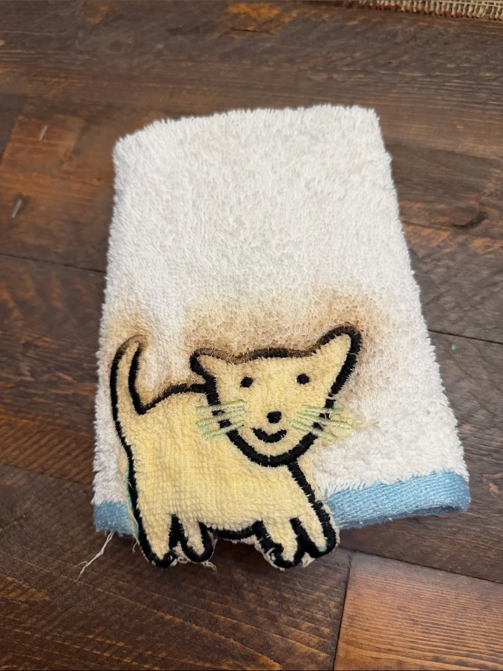 Vintage Saturday Knight Ltd White Blue Trim Cat Washcloth Towel Replacement